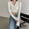 Hot Girl crop top POLO collar long-sleeved T-shirt for women's autumn wear, new fashionable design sense, short and fitted top for women Application Scenario
